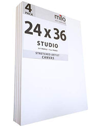 MILO PRO | 24 x 36" Stretched Canvas Pack of 4 | 3/4" inch Studio Profile | 11 oz Primed Large Professional Artist Painting Canvases | Ready to Paint White Blank Art Canvas Bulk Set