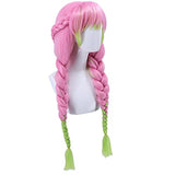 Cfalaicos Pink Green Braid Cosplay Wigs for Women Long Braided Wig with Bangs for Party Halloween Costume