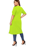 Romwe Women's Casual Plus Split Longline Short Sleeve Round Neck Tee Shirt Tunic Neon Green 2X