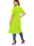Romwe Women's Casual Plus Split Longline Short Sleeve Round Neck Tee Shirt Tunic Neon Green 1X