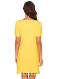 Romwe Women's Summer Short Sleeve Pocket Tassel Hem Loose Tunic T-Shirt Dress Yellow S