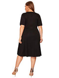 Romwe Women's Plus Size Cut Out A Line Swing Stretchy Midi Dresses (2X-Plus, Black)