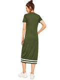 Romwe Women's Casual Striped Short Sleeve Solid Midi T-Shirt Dress Army Green XL