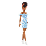 Barbie Fashionistas Doll #185, Black Up-do Hair, Off-Shoulder Bleached Denim Dress, Orange Bandana, White Boots, Toy for Kids 3 to 8 Years Old