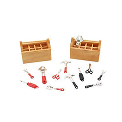 Hiawbon 1:12 Scale Miniature House Tool Box with Tools Model Miniature Figurines for DIY Crafts Ornament Accessories Creative Birthday Handcraft Gift, Set of 2