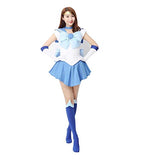OURCOSPLAY Women's Sailor Moon Mercury Mizuno Ami Battle Cosplay Costume Dress 6 Pcs Set (Women US S/CN M) Blue