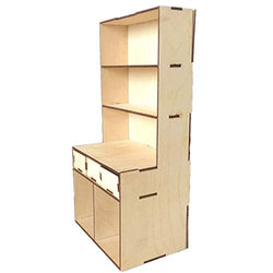 Dollhouse Kitchen Cabinet Hutch. Wooden Miniature Furniture Bookcase 1:6 Scale