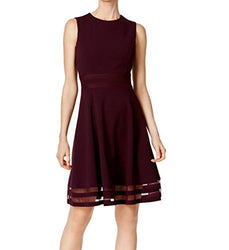 Calvin Klein Women's Sleeveless Round Neck Fit and Flare Dress, Deep Aubergine, 12