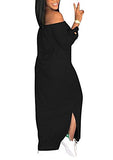 OLUOLIN Womens Plus Size Short Sleeve Off The Shoulder Long Maxi Dress with Slit Black