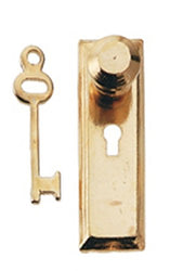 Dollhouse Miniature Gold Plated Brass Doorknob & Key Plate w/Key by Houseworks