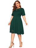 Romwe Women's Plus Size Cut Out A Line Swing Stretchy Midi Dresses Green 4XL