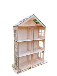 Wooden DollHouse Scale 1:6, Dollhouse miniature 3 floors, Dollhouse kit