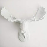 White Faux Taxidermy Modern Moose Home Decor 'The Edmonton' Hand-Painted Country Chic Moose Head & Antlers, Modern Farmhouse Wall Decor - Contemporary Rustic Art