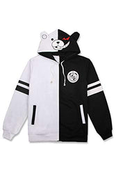 Monokuma Hoodie with Ears Black White Bear Jacket Pullover Sweatshirt Anime Cosplay Costume Outfit Unisex