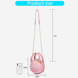 BABABA Women's basketball shoulder bag Messenger Bag handbag mini round bag PU bag, Zipper closure, suitable for women (Pink)