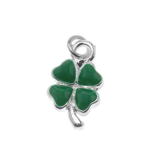 Silver Plated Small Lucky Green Enamel Right Shamrock Charm 14mm (1)