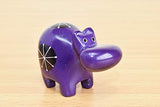Soapstone African Hippo - Figurine Sculpture - Handmade in Kenya - 2 Inches Height x 3 Inches Long, Eggplant Purple, SS20
