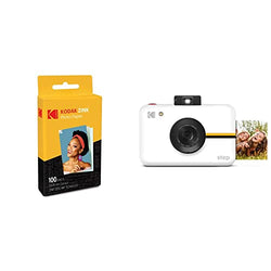 Kodak 2"x3" Premium Zink Photo Paper (100 Sheets) & Step Camera Instant Camera with 10MP Image Sensor, ZINK Zero Ink Technology, Built-In Flash & 6 Picture Modes | White.