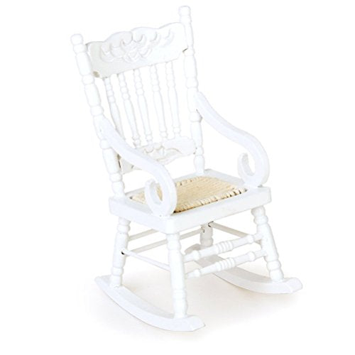 TOYANDONA 1/12 Miniature Dollhouse Furniture for Doll Living Room Decoration Miniature Wooden Rocking Chair Model (White)