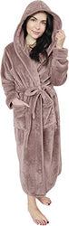 NY Threads Women Fleece Hooded Bathrobe - Plush Long Robe (Large, Taupe)