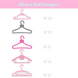 E-TING 120 Pcs Plastic Mixed Little Hangers for Girl Doll Dress Clothes Gown Doll Clothes Accessories