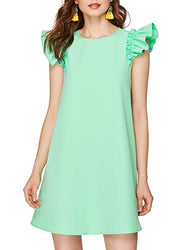 Romwe Women's Ruffle Trim Sleeve Summer Beach A Line Loose Swing Dress Green M