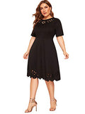 Romwe Women's Plus Size Cut Out A Line Swing Stretchy Midi Dresses (2X-Plus, Black)