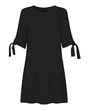 YOINS Summer Dresses for Women Half Sleeves T Shirts Solid Crew Neck Tunics Self-tie Blouses Mini Dresses Swiss Dot-Black Small