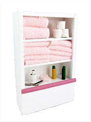 Dollhouse Miniature Furniture White Bathroom Shelf Unit and Accessories Pink