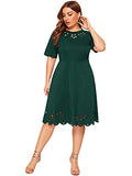 Romwe Women's Plus Size Cut Out A Line Swing Stretchy Midi Dresses Green 4XL