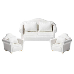 F Fityle Set of Dollhouse Sofa & Armchair, Dolls House Furniture Couch & Chair - Pure White - 1/12 Scale