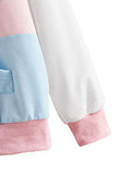 SweatyRocks Women's Causal Long Sleeve Color Block Hoodie Sweatshirt with Pocket Pink White M