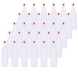 Bekith 30 Pack Small Plastic Squeeze Condiment Bottles with Red Tip Cap, 4 Ounce Squirt Bottle For Ketchup, BBQ, Sauces, Syrup, Condiments, Dressings, Arts and Crafts