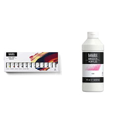Liquitex Professional Heavy Body Acrylic Paint Classic Set, 12 Colors, 2 Fl Oz Tubes & BAICS Gesso Surface Prep Medium, 16-oz, White