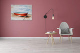 Nautical Canvas Wall Art Hand Painted Red Boat Still Life Painting Modern Coastal Pictures Aesthetic Artwork for Living Room Bedroom Bathroom Decor