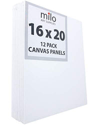 MILO | 16 x 20" 12 Pack Canvas Panels | Bulk Set of 12 16x20 inch Canvases Panel Boards for Painting | Ready to Paint Art Supplies White Blank Artist Board