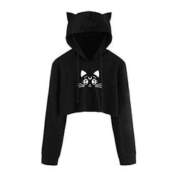 CREPUSCOLO Sailor Moon Cat Ear Crop Top Hoodies Anime Fans Pullover Sweatshirt (Cat-Black, xx_l)