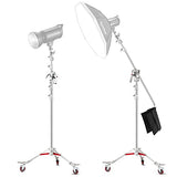 Soonpho Heavy Duty Light Stand C Stand with Casters and Pro Boom Arm,Max.(14.44ft) Wheeled Stainless Steel Tripod Light Stand with Crossbar for Studio Monolight,Reflector,Softbox,Load Up to 44lb