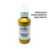 milo Metallic Acrylic Paint Set of 6 Colors | 4 oz Bottles | Student Metallic Colors Acrylics Painting Pack | Made in the USA | Non-Toxic Art & Craft Paints for Artists, Kids, & Hobby Painters