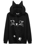 Beyove Women Cute Black Sweatshirt Long Sleeve Pullover Hoodies Tops for Girls Teens (Black_Cat Face,XL)