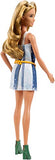 Barbie Fashionistas Doll, Tall with Long Blonde Pigtails, Wearing Striped Denim Dress and Accessories, for 3 to 7 Year Olds