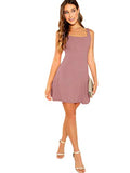 Romwe Women's Sleeveless Scoop Neck A Line Party Mini Summer Dress Dusty Pink M