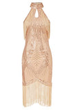 BABEYOND 1920s Flapper Dress Long Fringed Gatsby Dress Vintage Art Deco Dress (Rosegold, M)