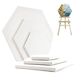 LB Canvas Boards for Painting,Hexagon Shape White Blank Stretched Canvas Boards for Oil or Acrylic Painting,Artist White Cotton Canvas Board,Kit DIY Gift for Kids Artist Painters Beginners 6 Pack