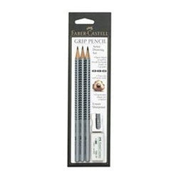 Faber-Castell GRIP Pencil Artist Drawing Set 3 pencils with vinyl eraser and sharpener