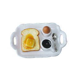 Simulation Egg Toast Food Breakfast Tray Mini Figurine 1/12 Doll House Accessory,Perfect DIY Dollhouse Toy Gift Set Butter Toast