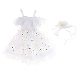 Prettyia 1/4 BJD Dress Off Shoulder Lace Mesh Princess Dress White for Night Lolita