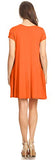 Simlu Short Sleeve Swing Dress with Pockets, Trapeze Dress for Women,Orange,Medium