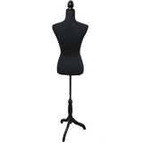 Female Mannequin Torso Body Dress Form with Black Adjustable Tripod Stand for Clothing Dress Jewelry Display, Black
