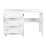 NSdirect Sewing Table, Folding Sewing Craft Cart&Sewing Cabinet Miscellaneous Sewing Kit Art Desk with Storage Shelves and Lockable Casters,(White)